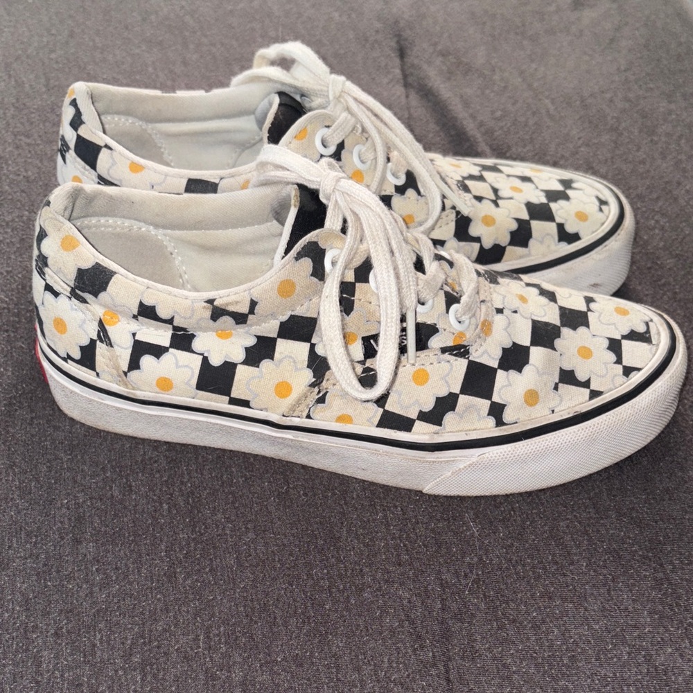 Vans Black and White Floral Sneakers